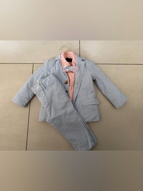 Striped Seersucker Kids Blazer with Pink Lining and Bow Detail